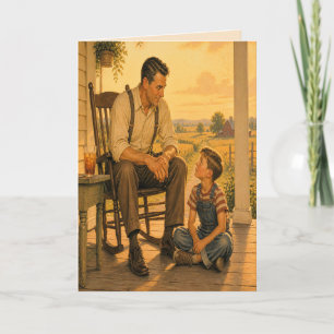 Cartão de Dia dos Pais Pai e Filho Vintage