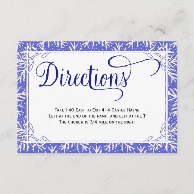 Cartão de Direção de Casamento de Campo Flocos de  (Frente)