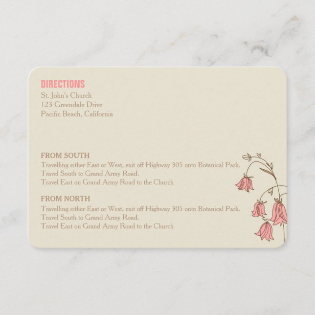 Cartão de Direção de Casamento de Flores Selvagens (Frente)