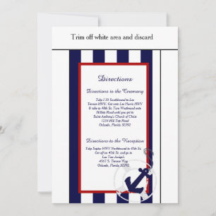 Cartão de Direções de Casamento Blue Anchor Nautic