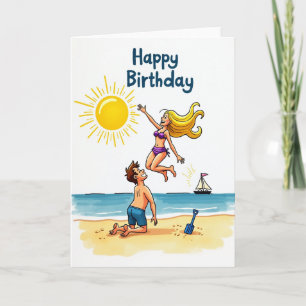 Cartão de Diversão na Praia de Aniversário