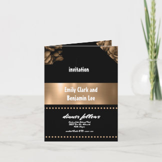 cartão de dobra dourada de convite de casamento