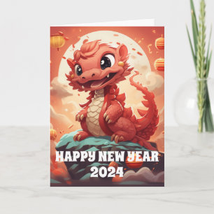 Cartão de Dragão Vermelho Cute, Ano Novo, Lunar Ch