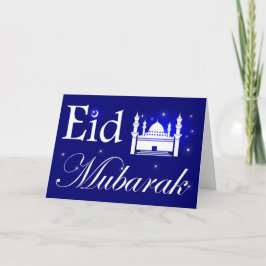 Cartão de Eid al-Fitr no azul, Eid Mubarak