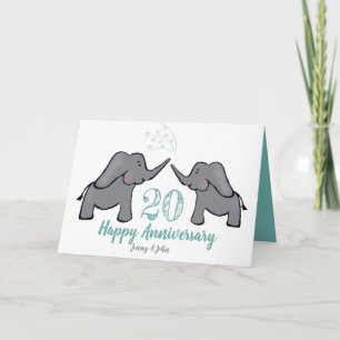 Cartão de elefante fofo de aniversário de casame