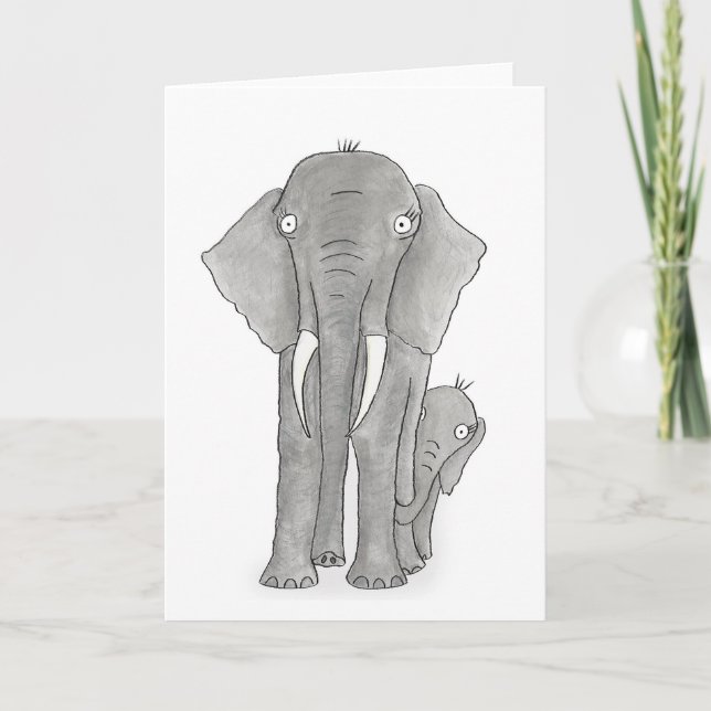 Cartão de elefante mãe e bebê (Frente)