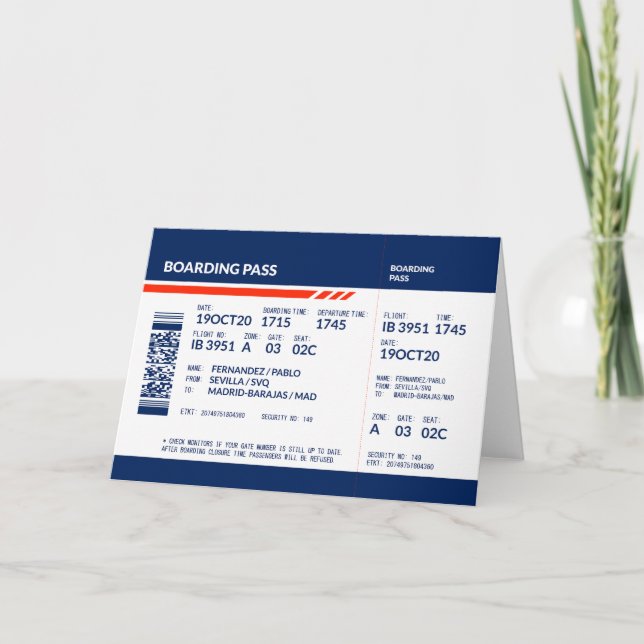 Cartão de embarque, aeroporto, aeródromo, aviação, (Frente)