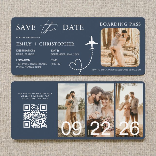 Cartão de Embarque Casamento de Destino Código QR  (Criador carregado)