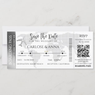 Cartão de Embarque Casamento Destino Código QR