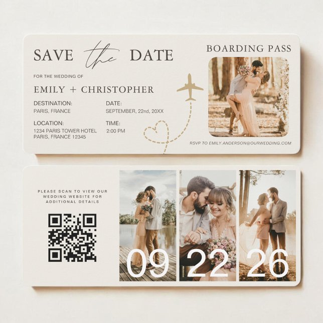 Cartão de Embarque de Casamento Código QR Avião (Criador carregado)