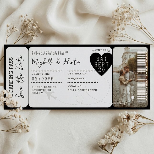 Cartão de Embarque de Casamento de Destino com Cód (Destination Wedding Boarding Pass Ticket QR Code)