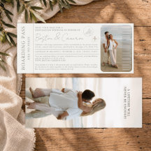 Cartão de Embarque de Casamento Minimalista Elegan
