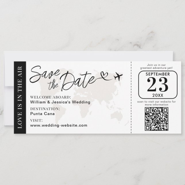 Cartão de Embarque de Casamento Salve a Data Com C (Frente)