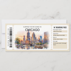Cartão de Embarque de Viagem para Chicago Editável