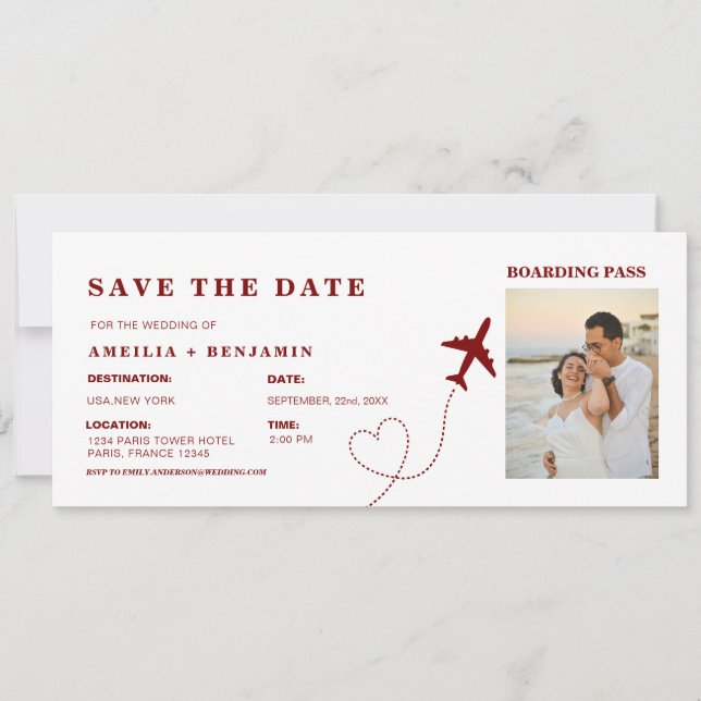 Cartão de Embarque de Viagem Simples Casamento no  (Frente)