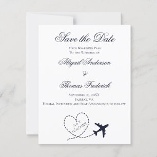 Cartão de Embarque Destino Avião Coração Casamento
