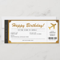 Cartão de Embarque Dourado de Aniversário Surpresa