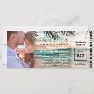 Cartão de Embarque Passagem de Casamento Tropical