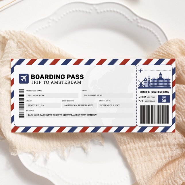 Cartão de Embarque Passagem Viagem Avião Amsterdam (Criador carregado)