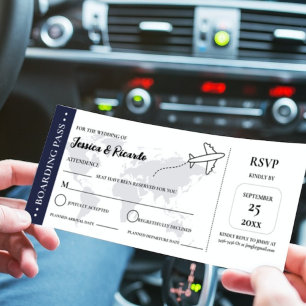 Cartão de embarque RSVP de casamento