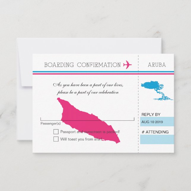 Cartão de Embarque RSVP para Aruba (Frente)