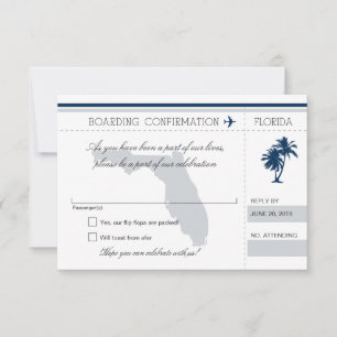 Cartão de Embarque RSVP para Florida Blue e Gray