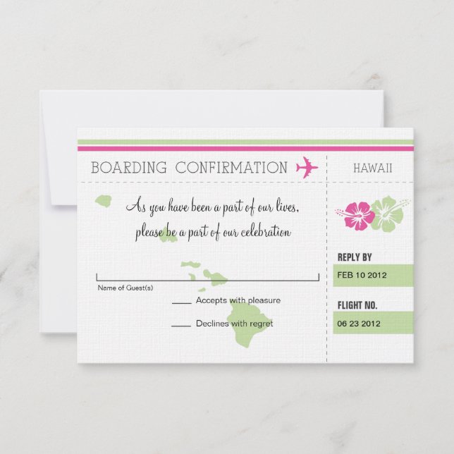 Cartão de Embarque RSVP para o Havaí (Frente)