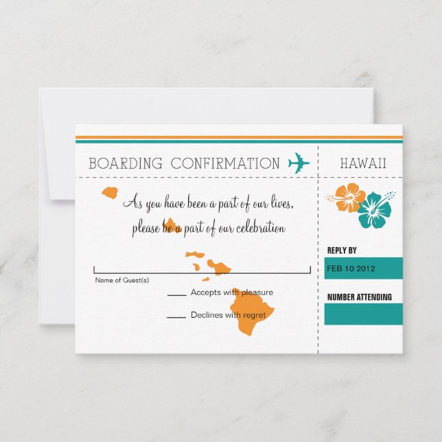 Cartão de Embarque RSVP para o Havaí (Frente)