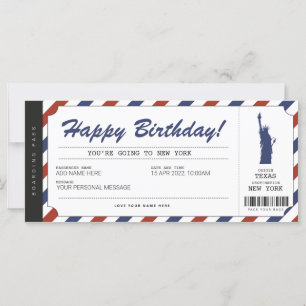 Cartão de Embarque Viagem Surpresa para Nova Iorqu