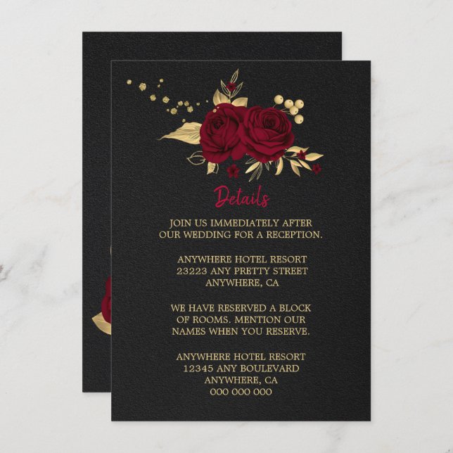 cartão de encerramento burgundy dourado floral com (Frente/Verso)