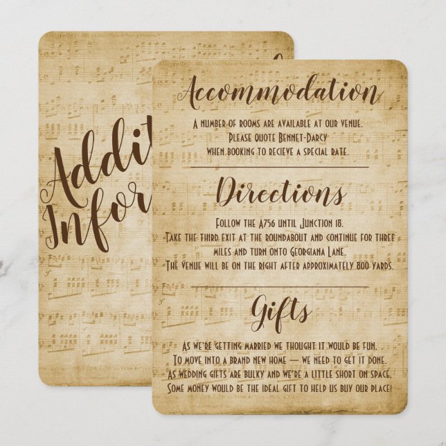 Cartão de Enclausuramento de Música Vintage (Frente/Verso)