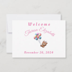 Cartão de Enclausuramento Temático Urso Rosa e Bal