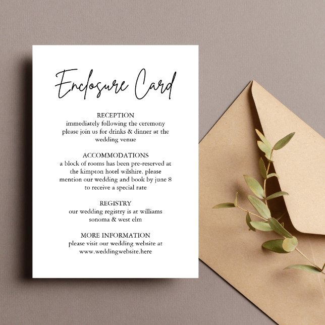 Cartão de Enclosure de Casamento com Letra Manuscr (Modern handwritten script enclosure card shares wedding details with a sleek, elegant touch.)