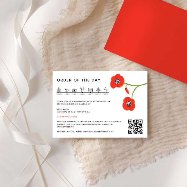 Cartão de Enclosure de Linha Cronológica de Casame (Flower Red poppies Wedding Timeline Enclosure card)