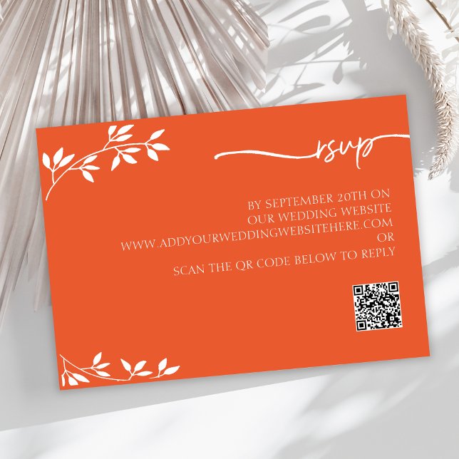 Cartão de Enclosure de Menu de Casamento com Códig (Simple Orange QR Code Menu Wedding Enclosure Card)