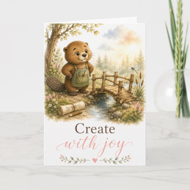 Cartão de Encorajamento Create com Alegria Beaver (Frente)