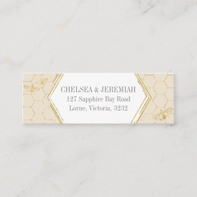 Cartão de Endereço Personalizado Dourado de Creme  (Frente)