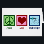 Cartão de Endoscopia Peace Love<br><div class="desc">Endoscopia do Amor pela Paz. Um cartão giro com um sinal de paz,  coração e endoscópio usado em procedimentos médicos para o alcance de um paciente.</div>