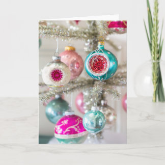 Cartão de Enfeites de Natal Antigos Rosa e Aqua