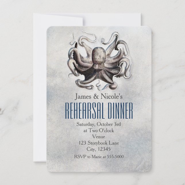 Cartão de Ensaios de Casamento de Praia com Polvo  (Frente)