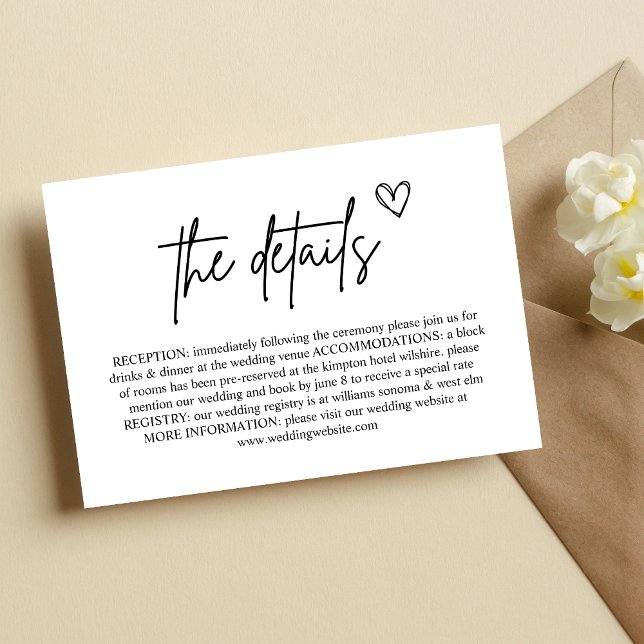 Cartão de Envio de Casamento com Letra Minima à Mã (Minimal handwritten script enclosure card shares wedding details with a clean, personal touch.)
