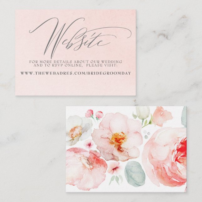 Cartão de Envio de Site de Casamento Floral Rosa (Frente/Verso)