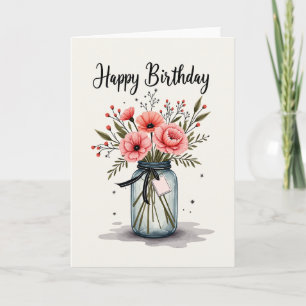 Cartão de Esboço de Aniversário Floral
