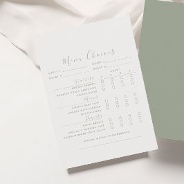 Cartão de Escolha de Menu de Casamento Verde Sálvi