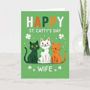 Cartão de esposa padrão de gatos verdes