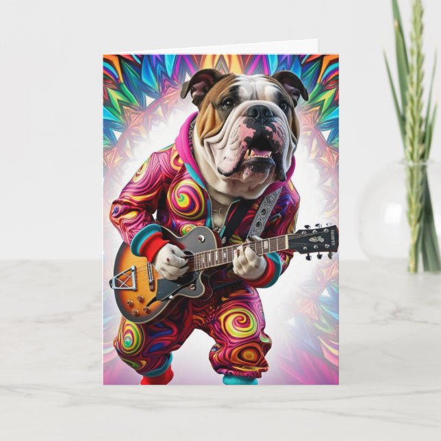 Cartão de estrela de rock Bulldog engraçado (Frente)
