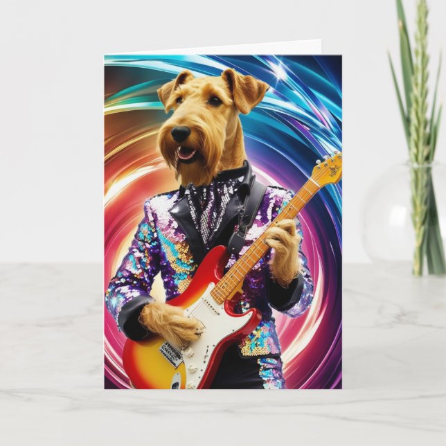 Cartão de Estrela do Rock Airedale Fofo (Frente)
