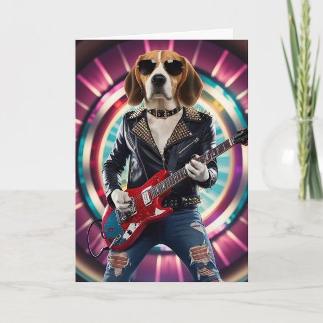 Cartão de Estrela do Rock Beagle Engraçado (Frente)