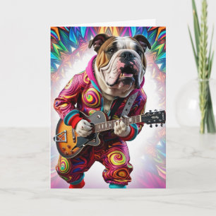 Cartão de Estrela do Rock Bulldog Engraçado