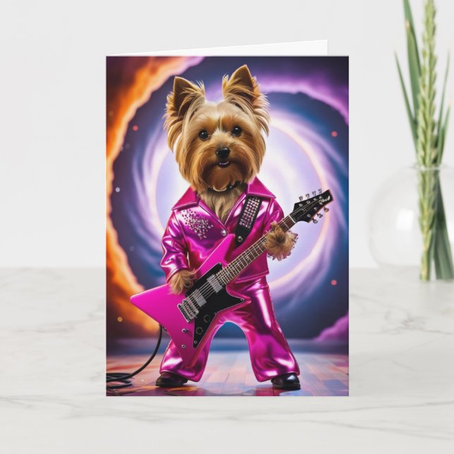 Cartão de Estrela do Rock Cute Yorkie (Frente)